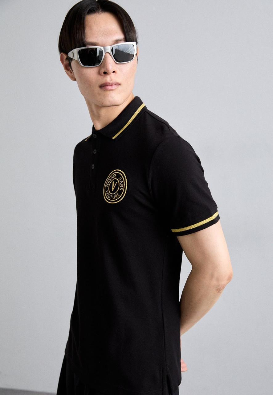 Versace Couture Black Embroidery Logo Imported Polo T-Shirt
