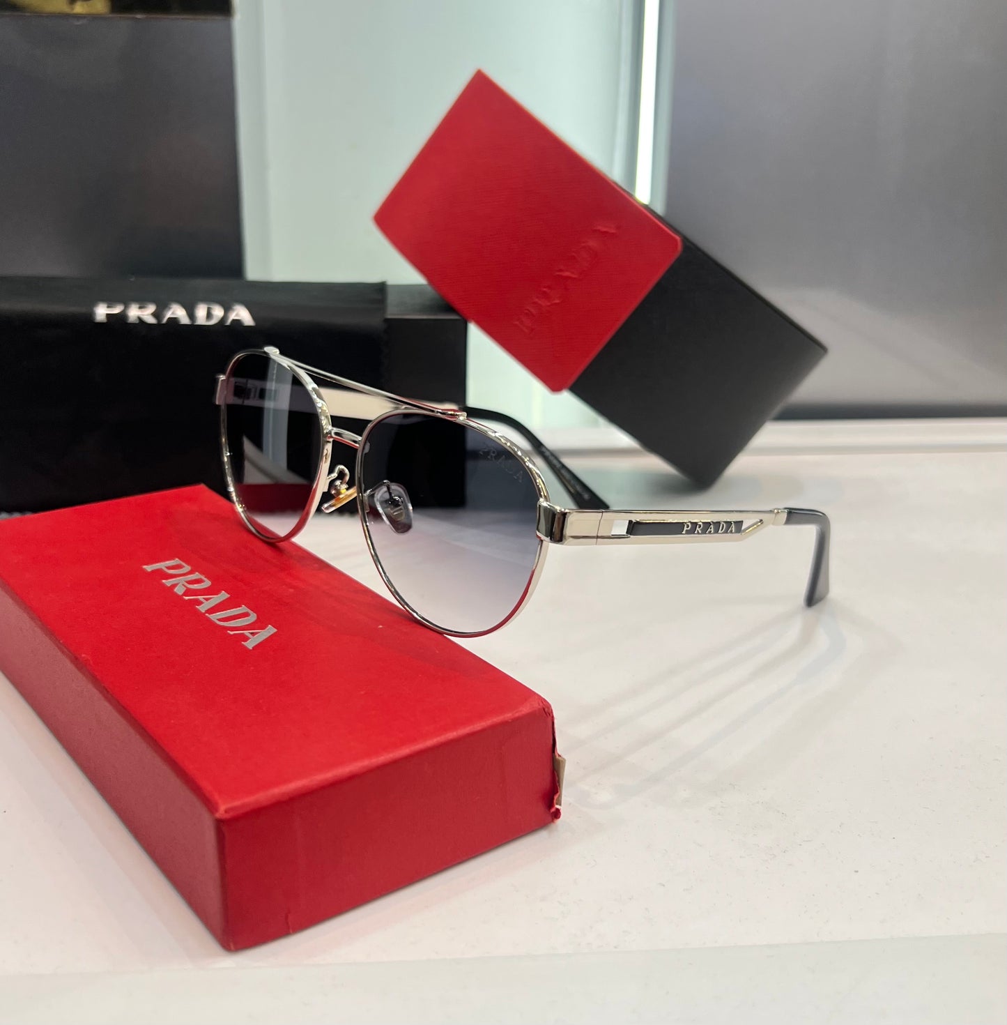 Prada Milano Silver Blue Classic Luxury Shade With Original Packing