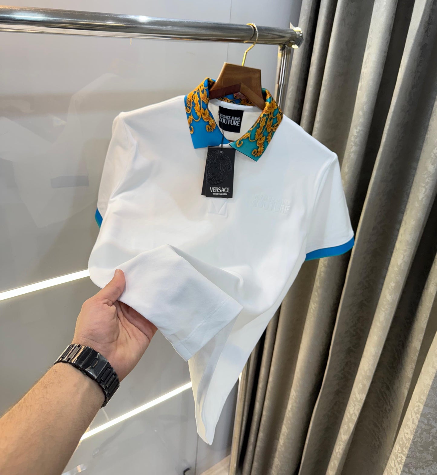 Versace Couture White Collar Design Imported Polo T-Shirt
