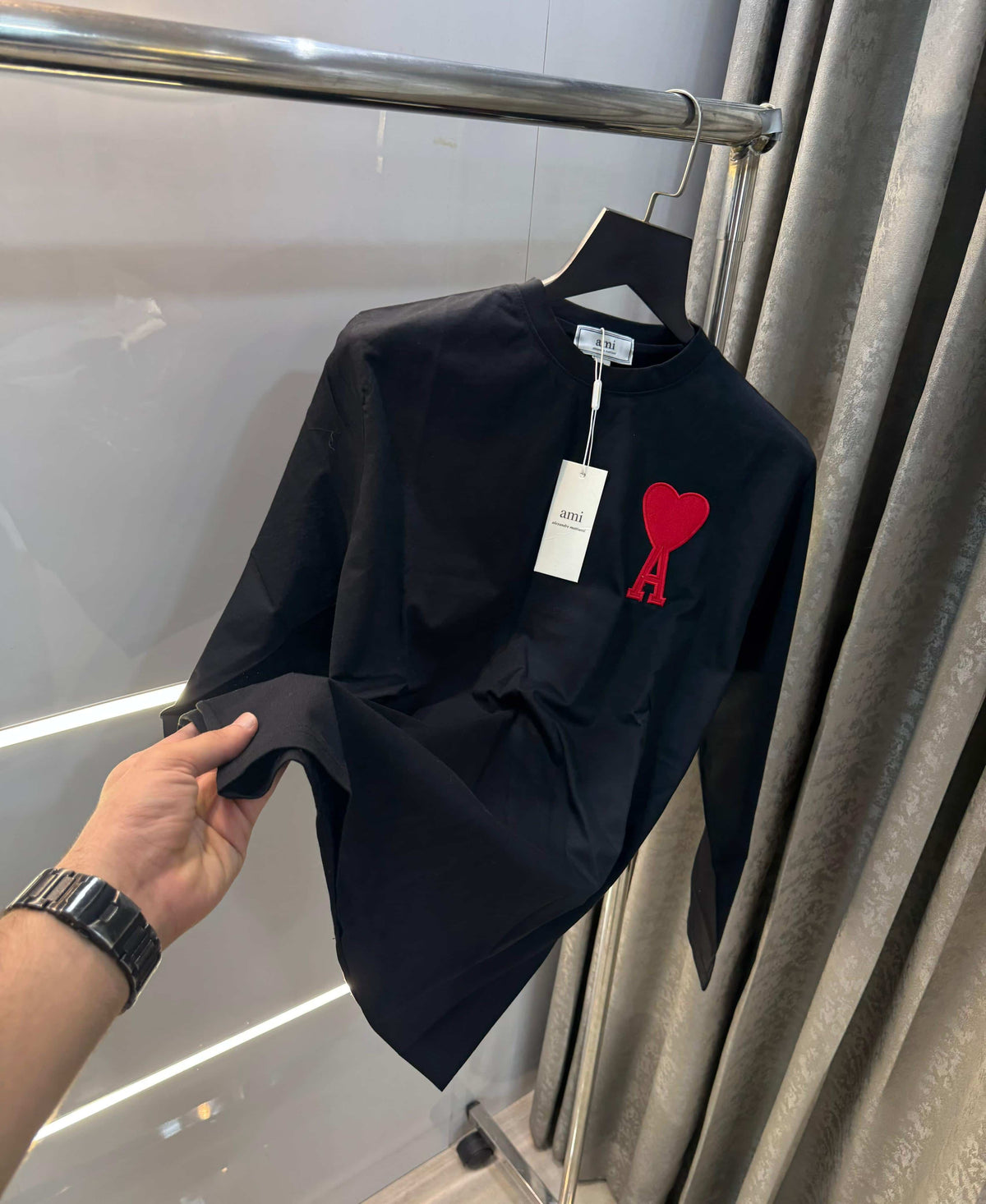 Ami Paris Black Premium Classic Full Sleeves Polo T-Shirt