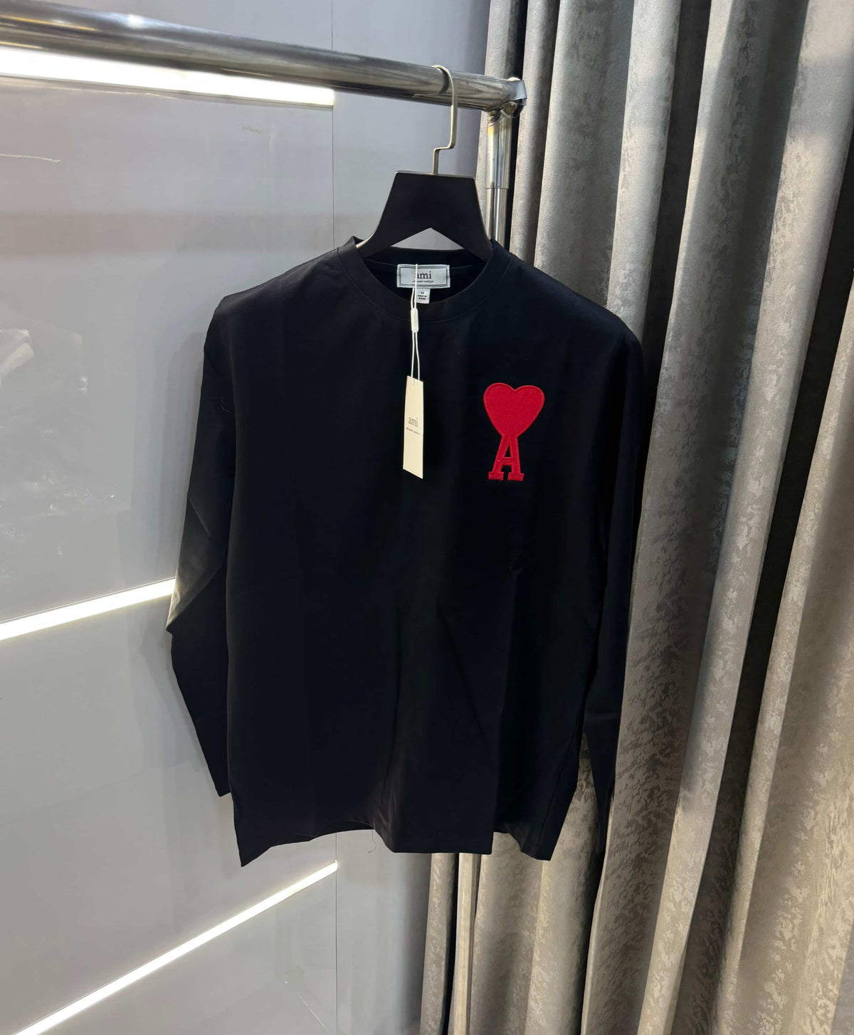 Ami Paris Black Premium Classic Full Sleeves Polo T-Shirt