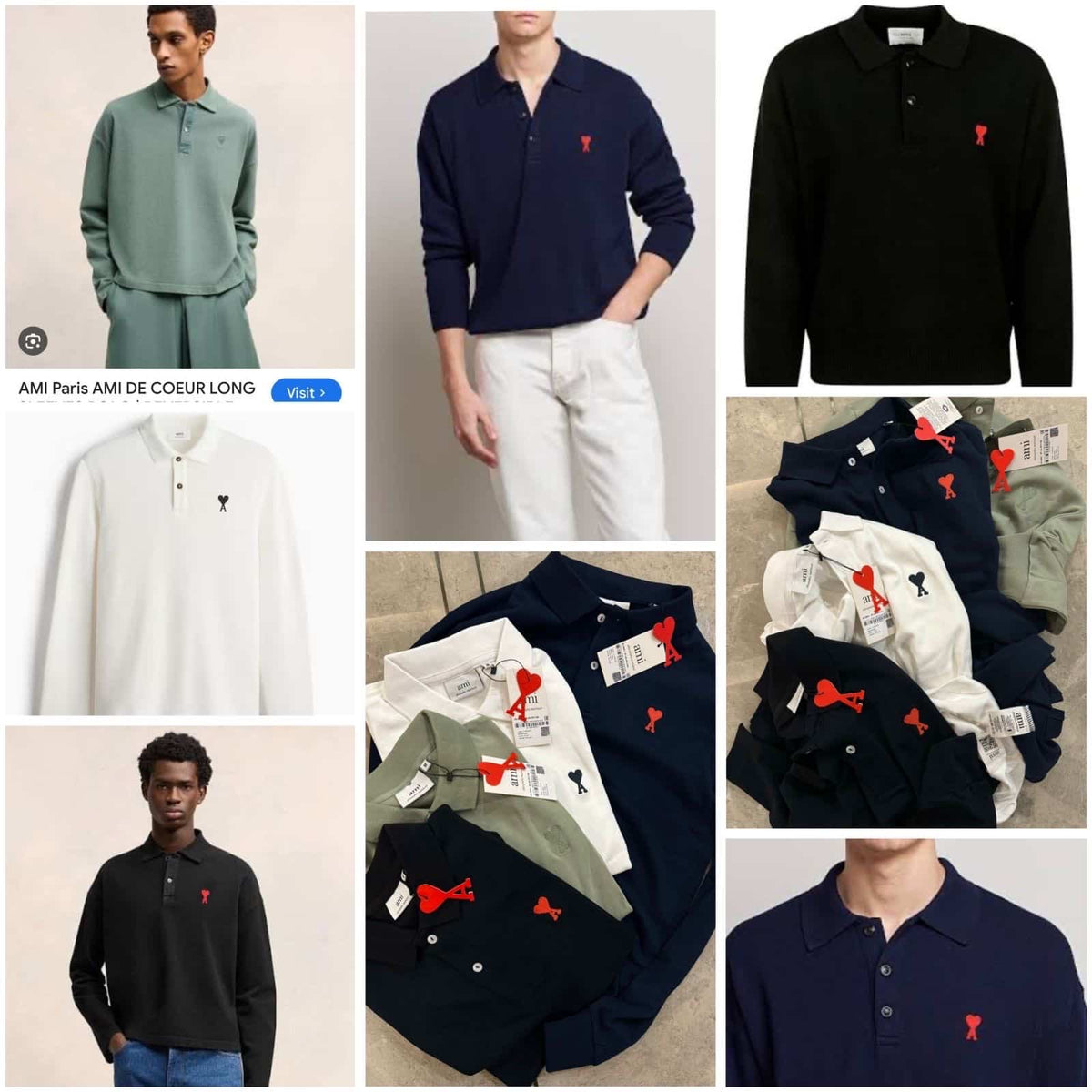 Ami Paris Navy Blue Imported Full Sleeves Polo T-Shirt
