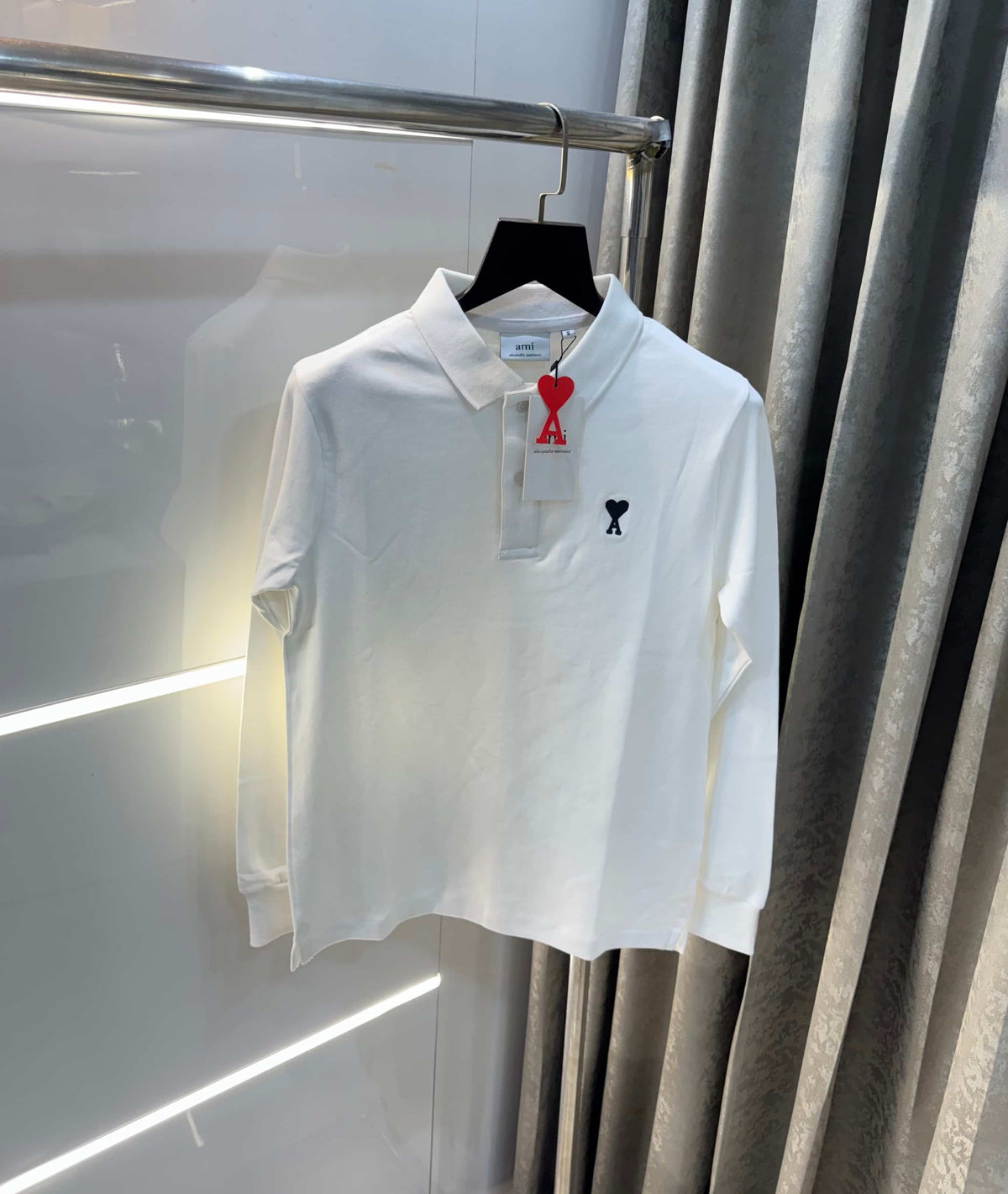 Ami Paris White Imported Full Sleeves Polo T-Shirt