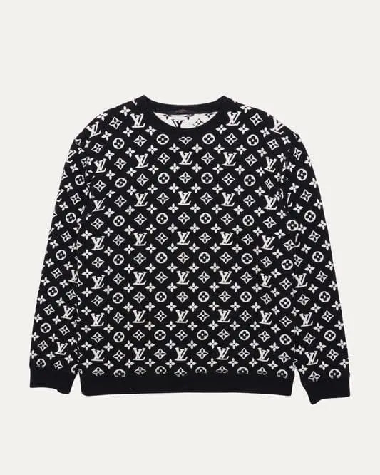 Louis Vuitton Black EmBo...sS..ed Imported Knitted Pull Over