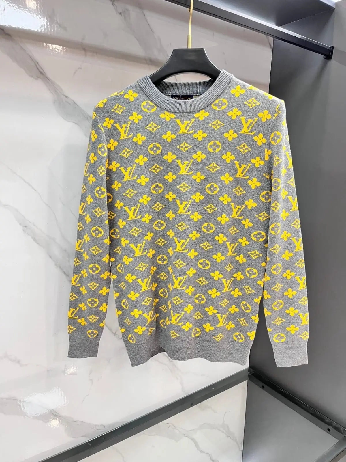 Louis Vuitton Grey Logo Work Imported Knitted Pull Over