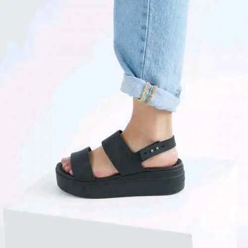 Crocss Black Brooklyn Low Wedge Sandals
