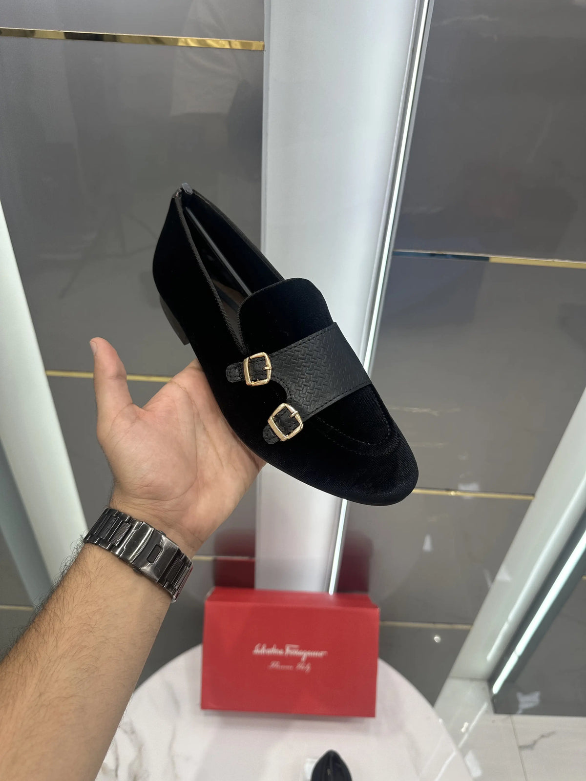 Salvatore_Ferragamo Black Premium Suede Leather Loafers