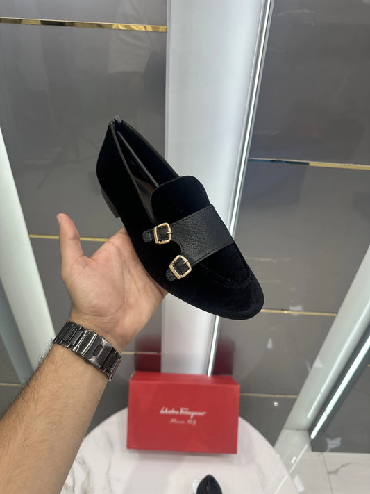 Salvatore_Ferragamo Black Premium Suede Leather Loafers