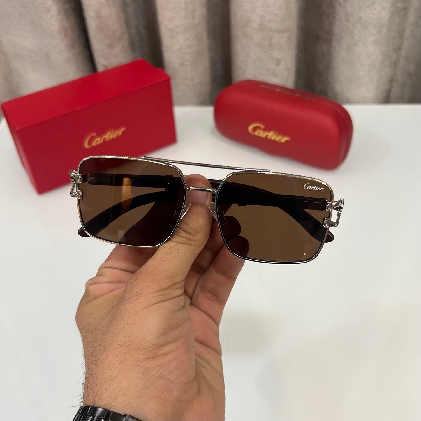 Cartier Jaguar Brown Luxury Shade With Original Packing