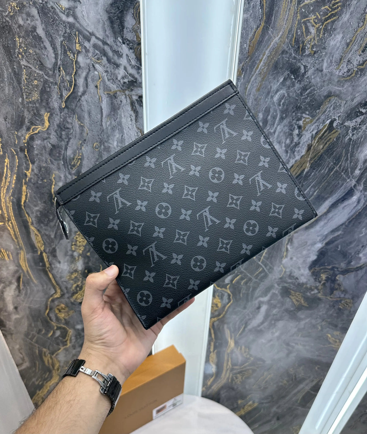 Louis Vuitto n Luxury Unisex Pochette Blue With Box Beige lv1091