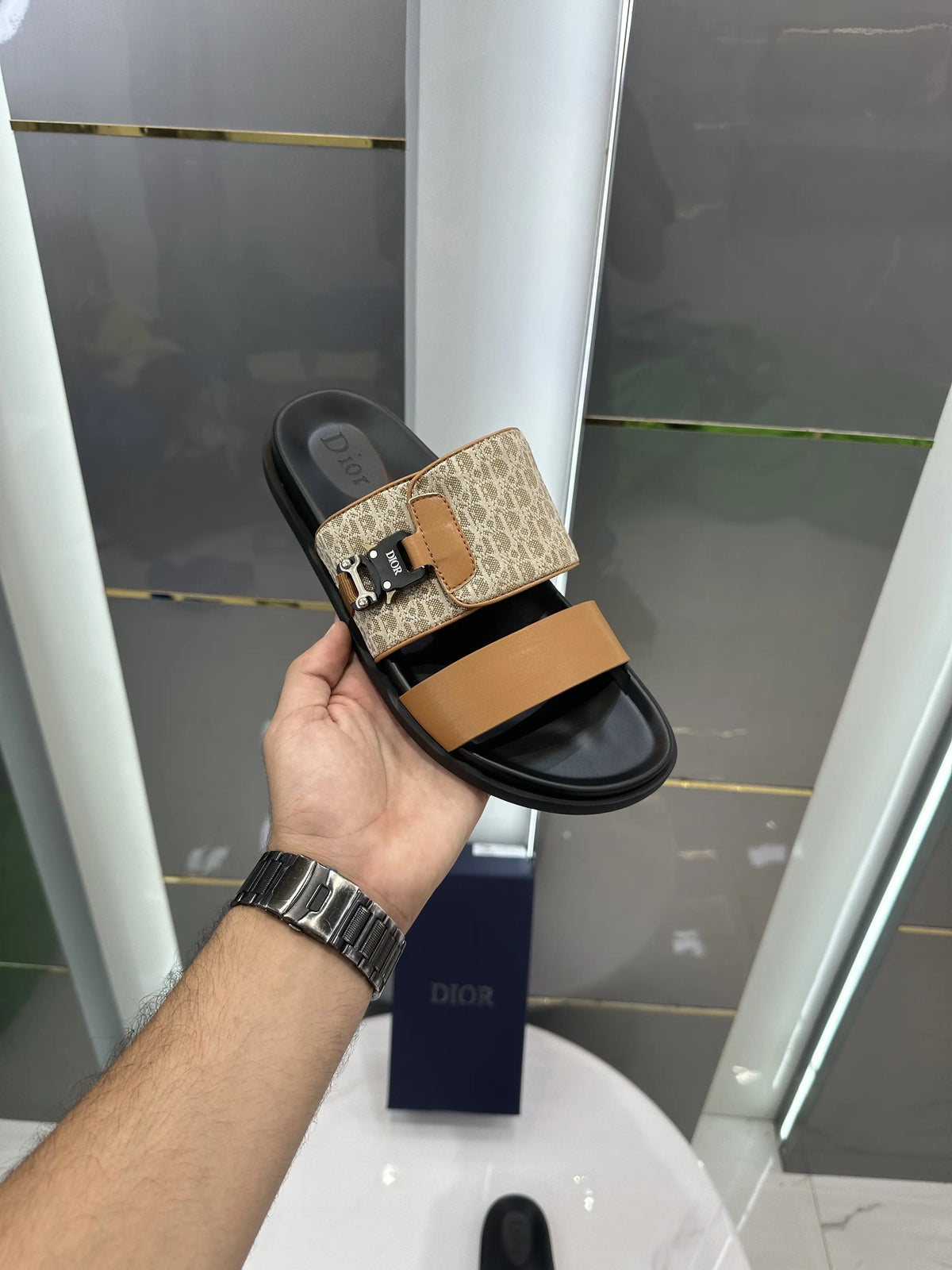 Dior_Beige Oblique Jacquard Pattern Luxury Slide