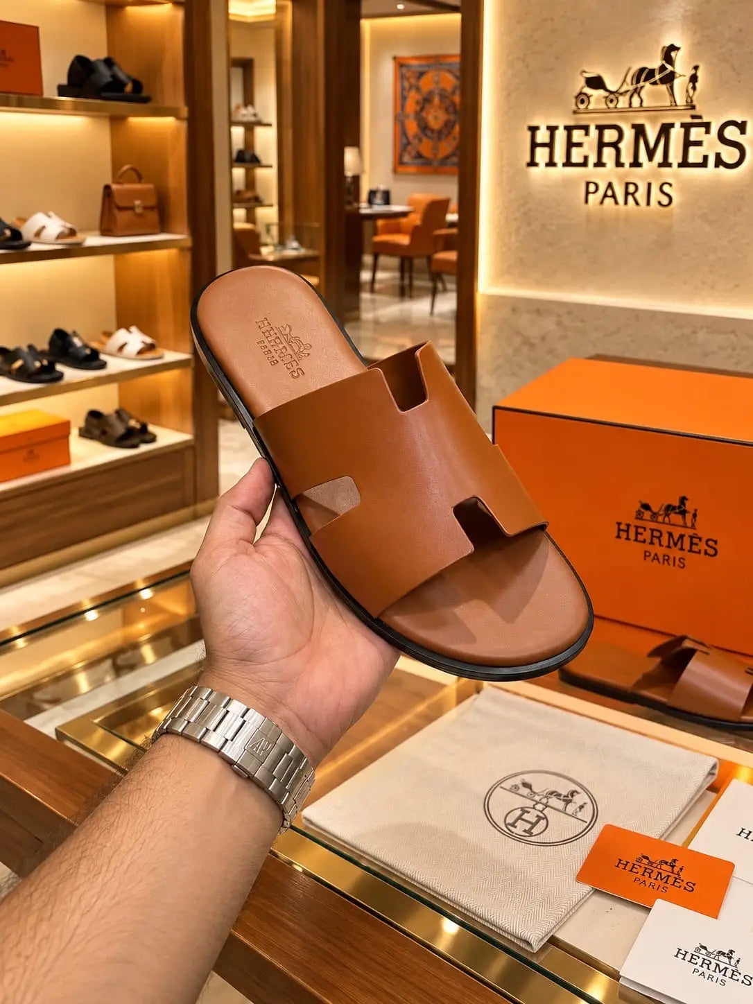 Hermes_Tan Izmir Premium Luxury Slide For Men