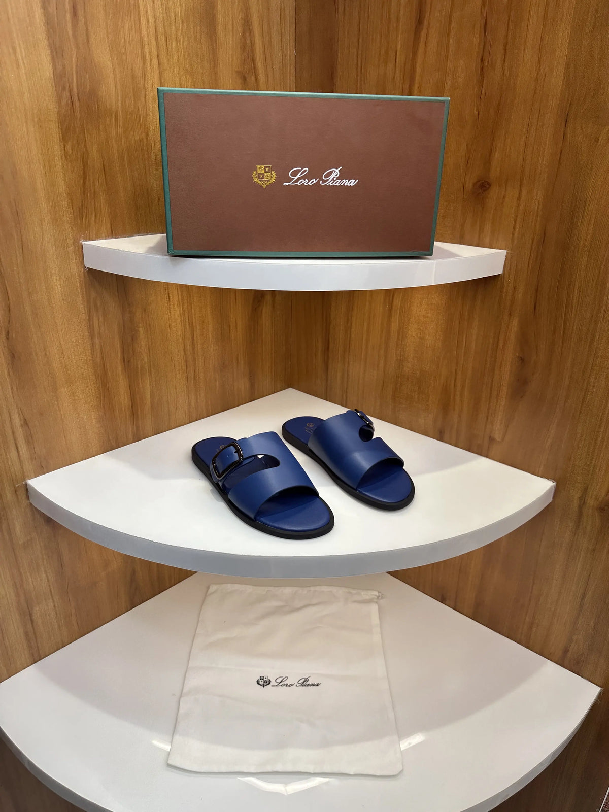 Loro_Piana Blue Side Buckle Luxury Slide For Men