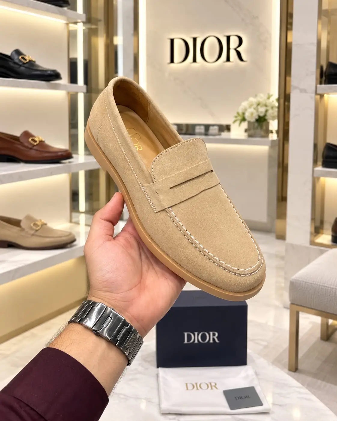 Dior_Beige Premium Suede Leather Formal