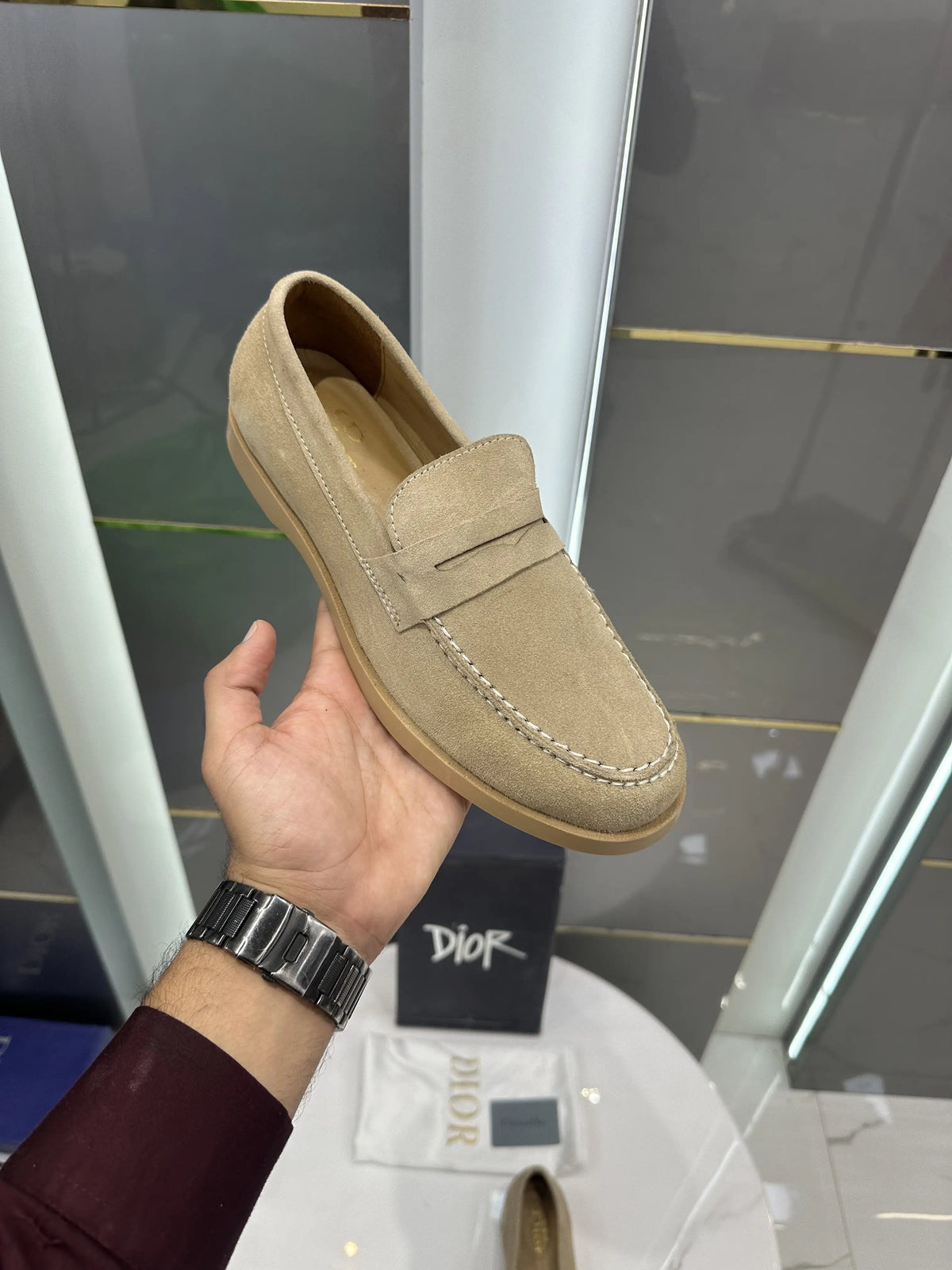 Dior_Beige Premium Suede Leather Formal