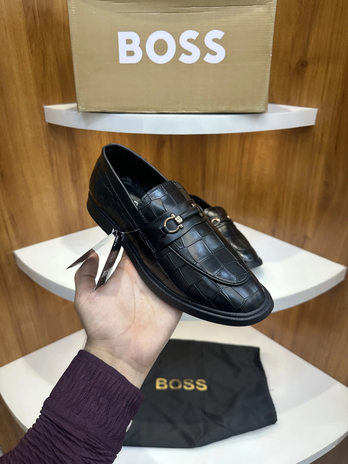 Hugo_Boss Black Metal Buckle Premium Leather Formal Loafers