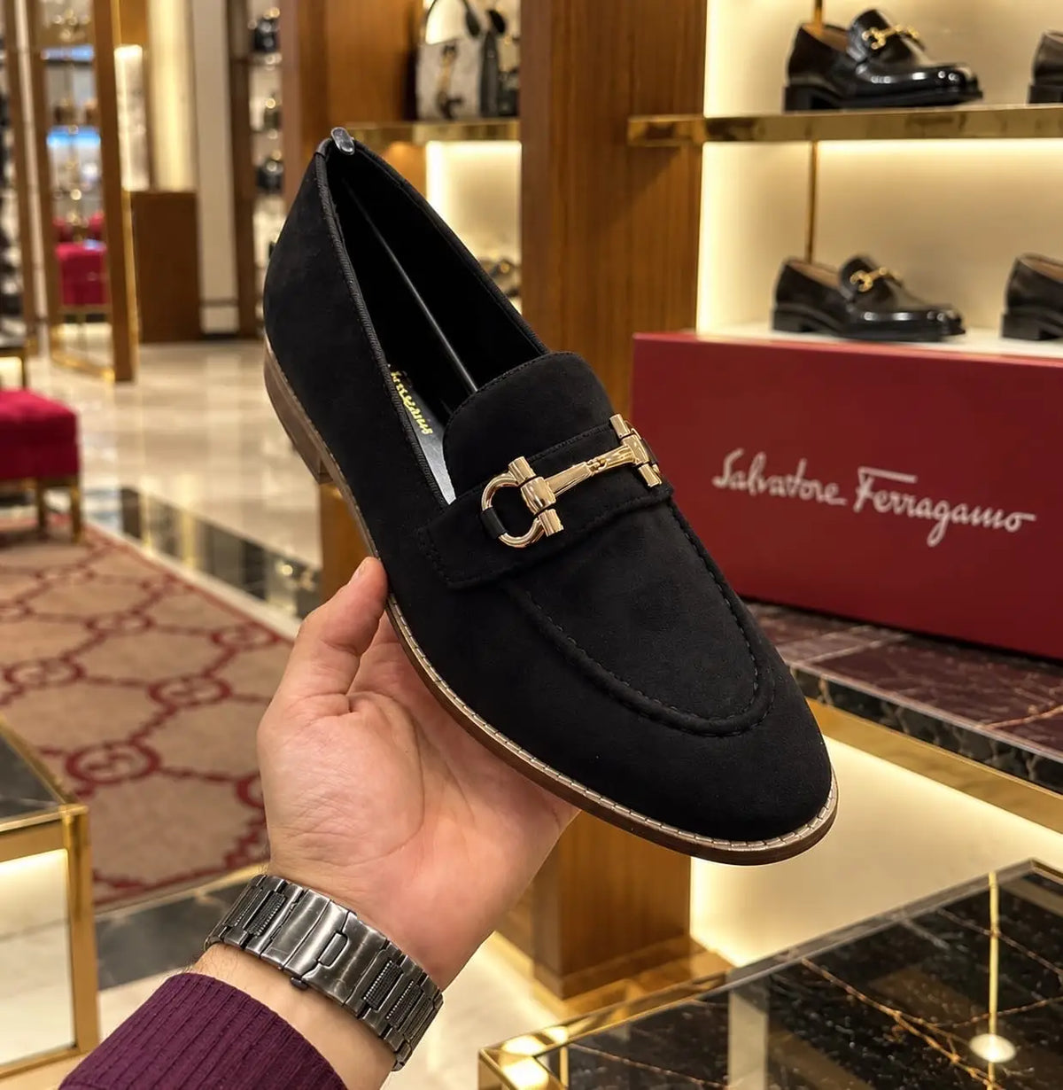 Salvatore Ferragamo Black Premium Wooden Sole Formal Loafer
