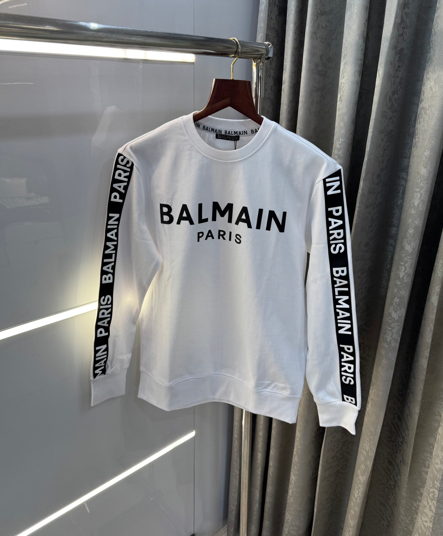 Balmain Paris White Steel Logo Imported Premium Sweatshirt