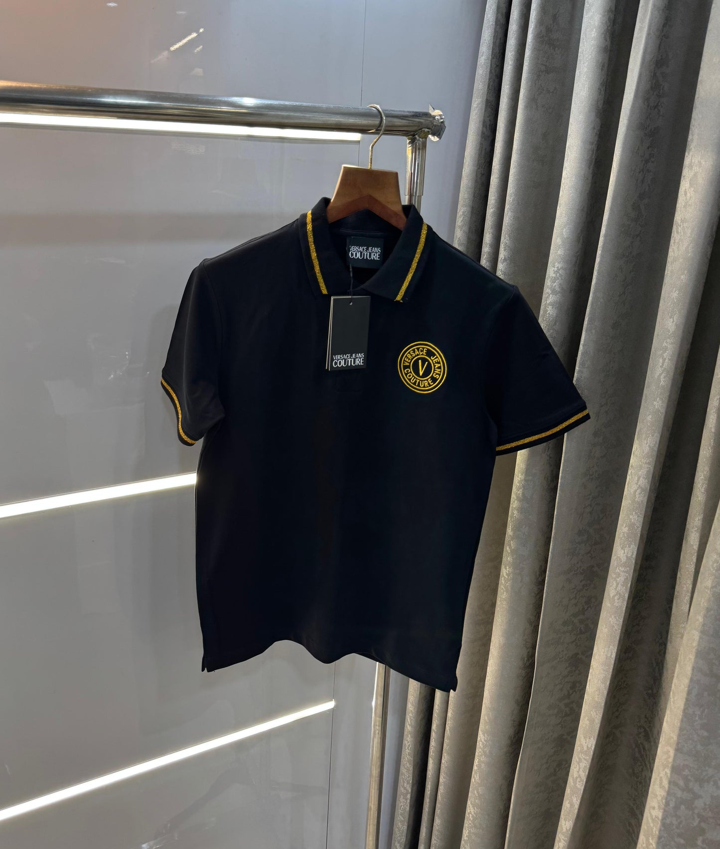 Versace Couture Black Embroidery Logo Imported Polo T-Shirt