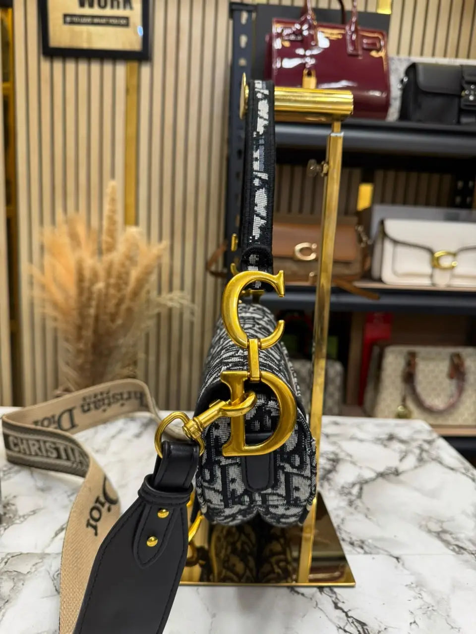CHRISTIAN DIOR SADDLE WITH OG BOX AND DUST BAG PREMIUM QUALITY BLACK WHITE 1802