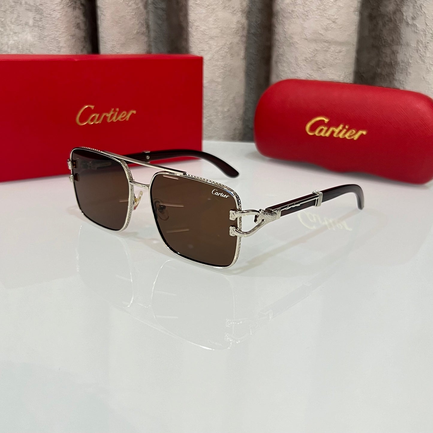 Cartier Jaguar Brown Luxury Shade With Original Packing