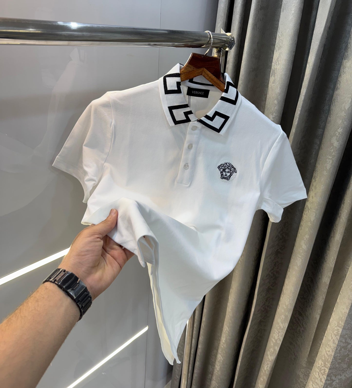 Versace Couture White Embroidery Logo Imported Polo T-Shirt