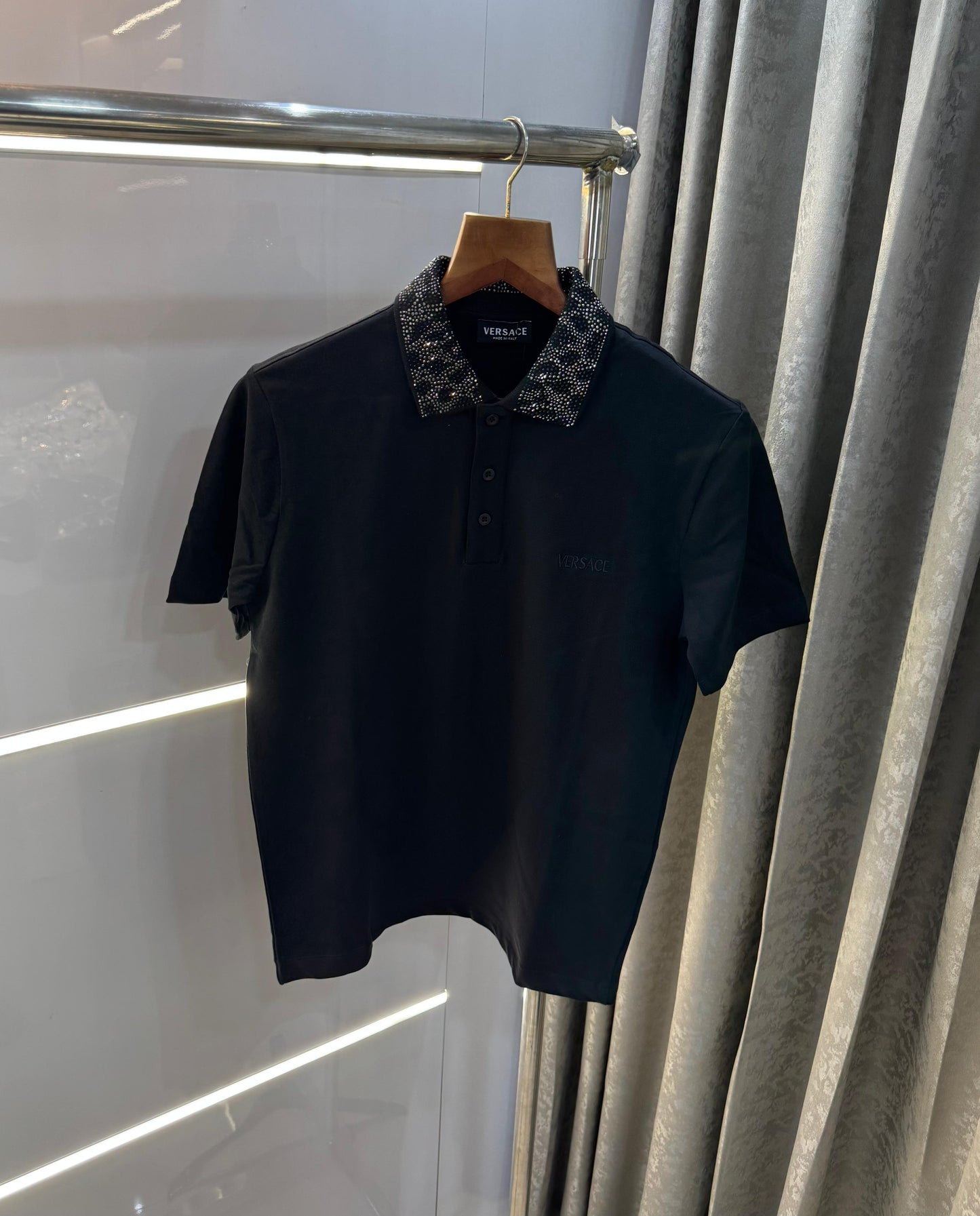 Versace Couture Black Diamond Collar Logo Imported Polo T-Shirt