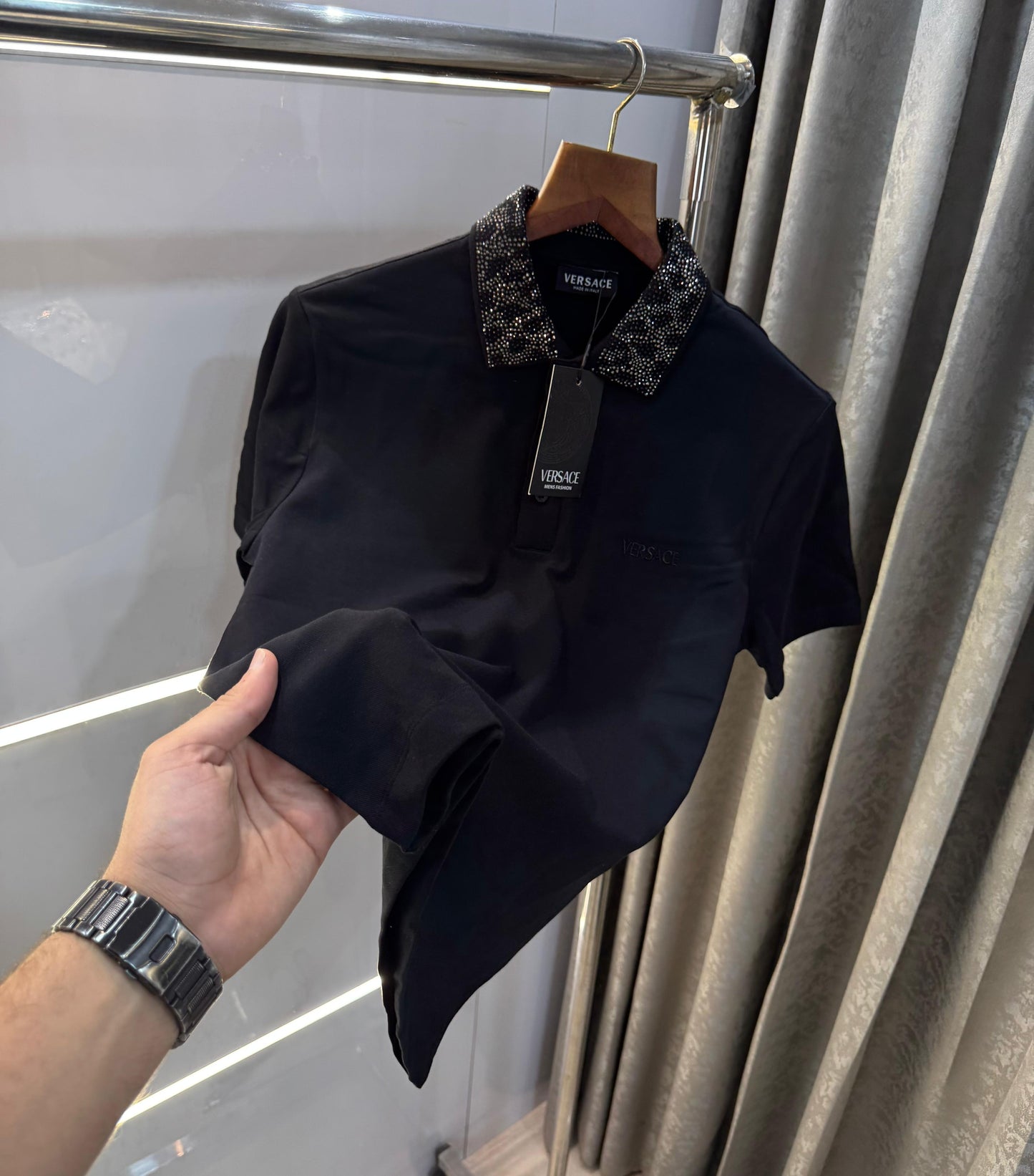 Versace Couture Black Diamond Collar Logo Imported Polo T-Shirt