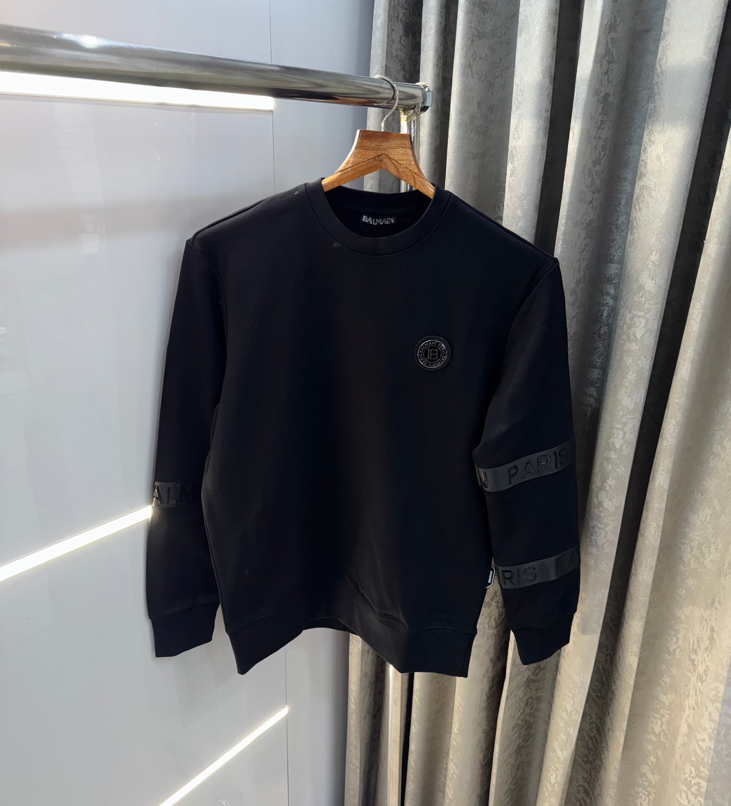 Balmain Paris Black Steel Logo Imported Premium Sweatshirt