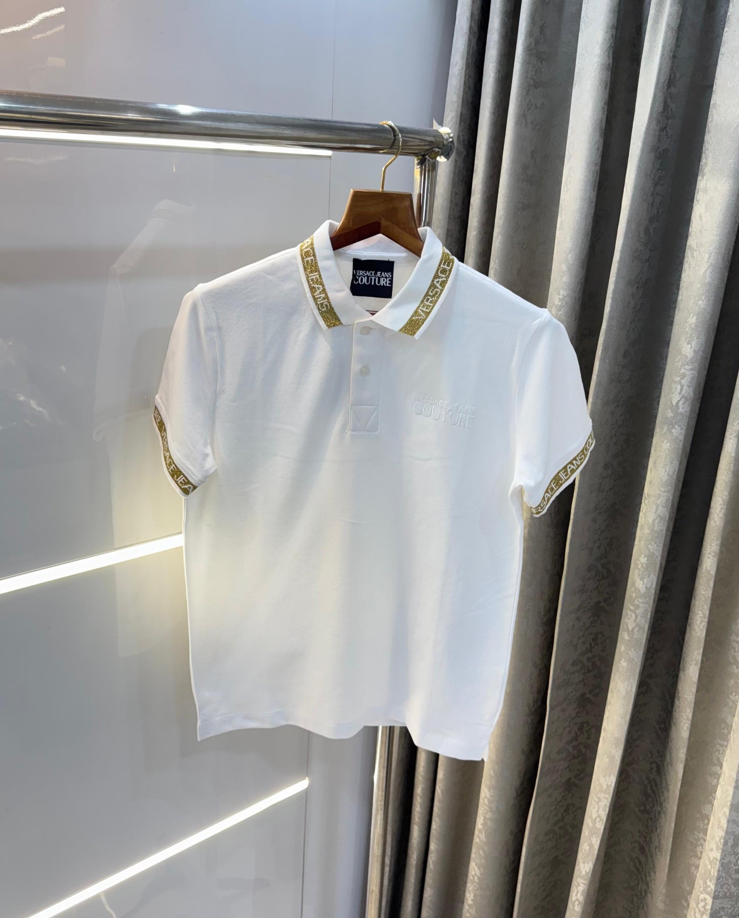 Versace Couture White Embroidery Logo Imported Polo T-Shirt