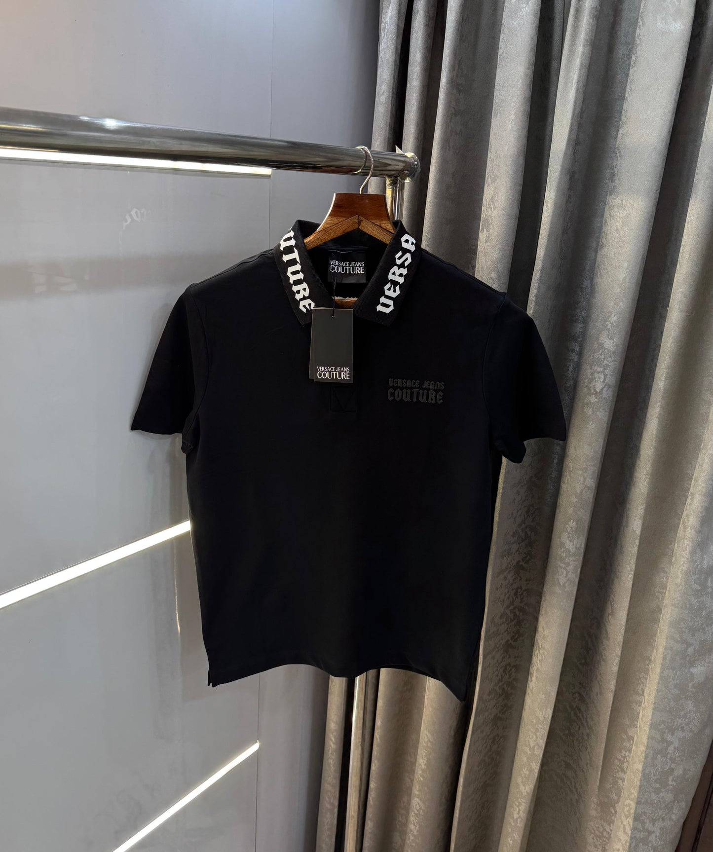 Versace Couture Black Logo Print Imported Polo T-Shirt