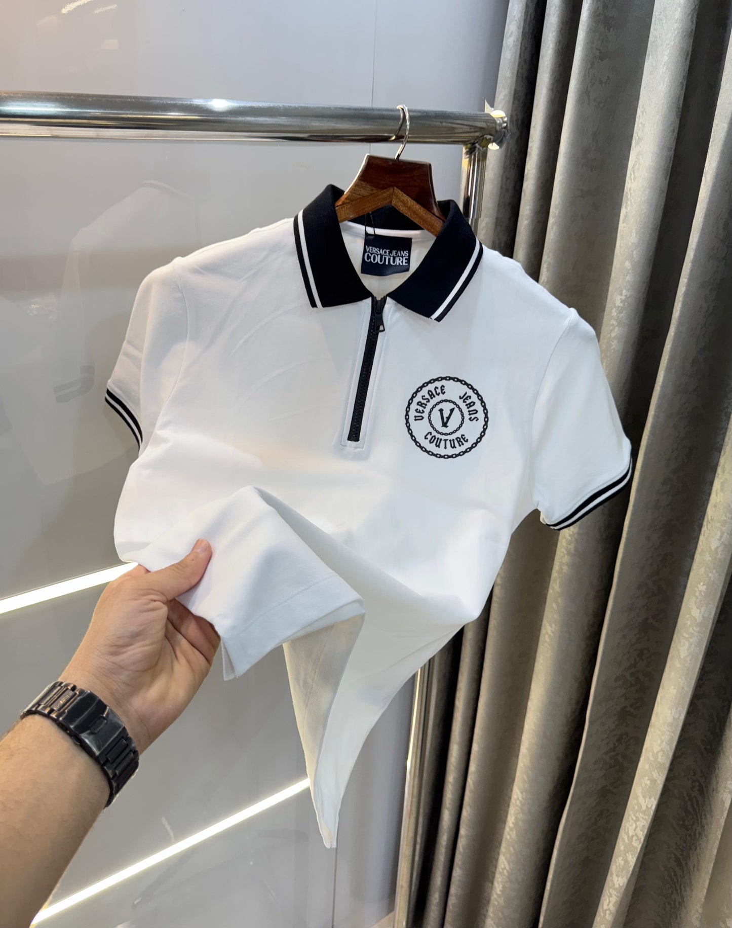 Versace Couture White Logo Print Imported Polo T-Shirt