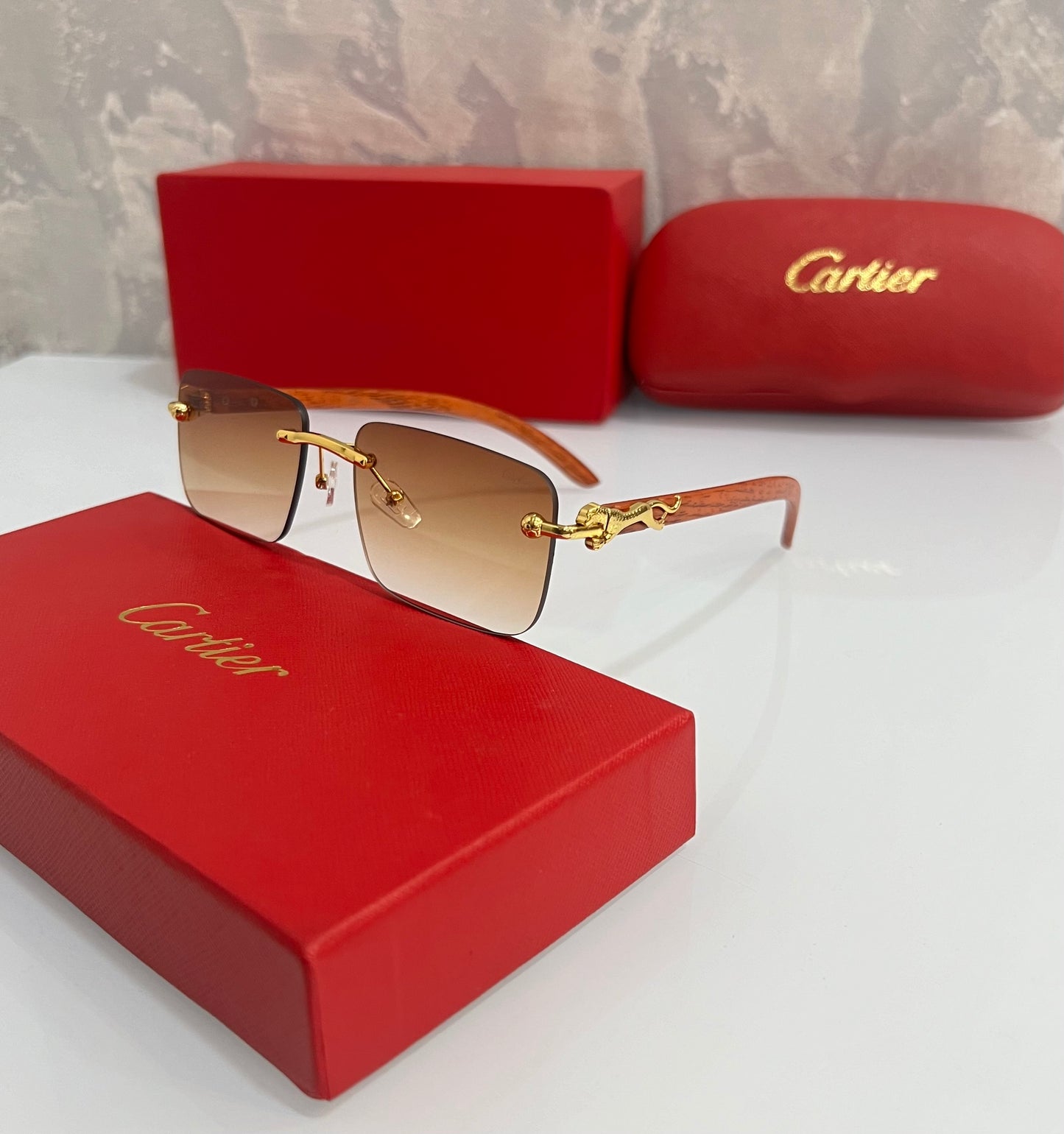 Cartier Brown Wooden Look Luxury Shade With Original Packing