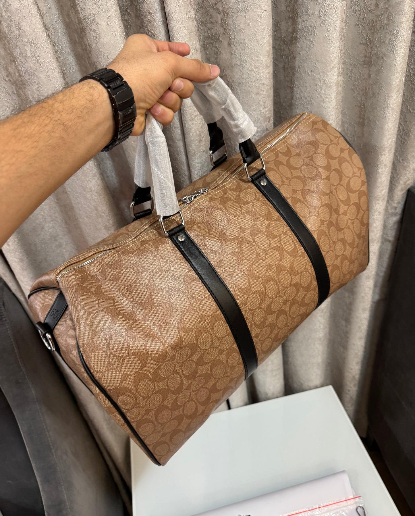 Coach Brown Monogram Limited Edition Luxury Duffel Bag With Dust Bag
