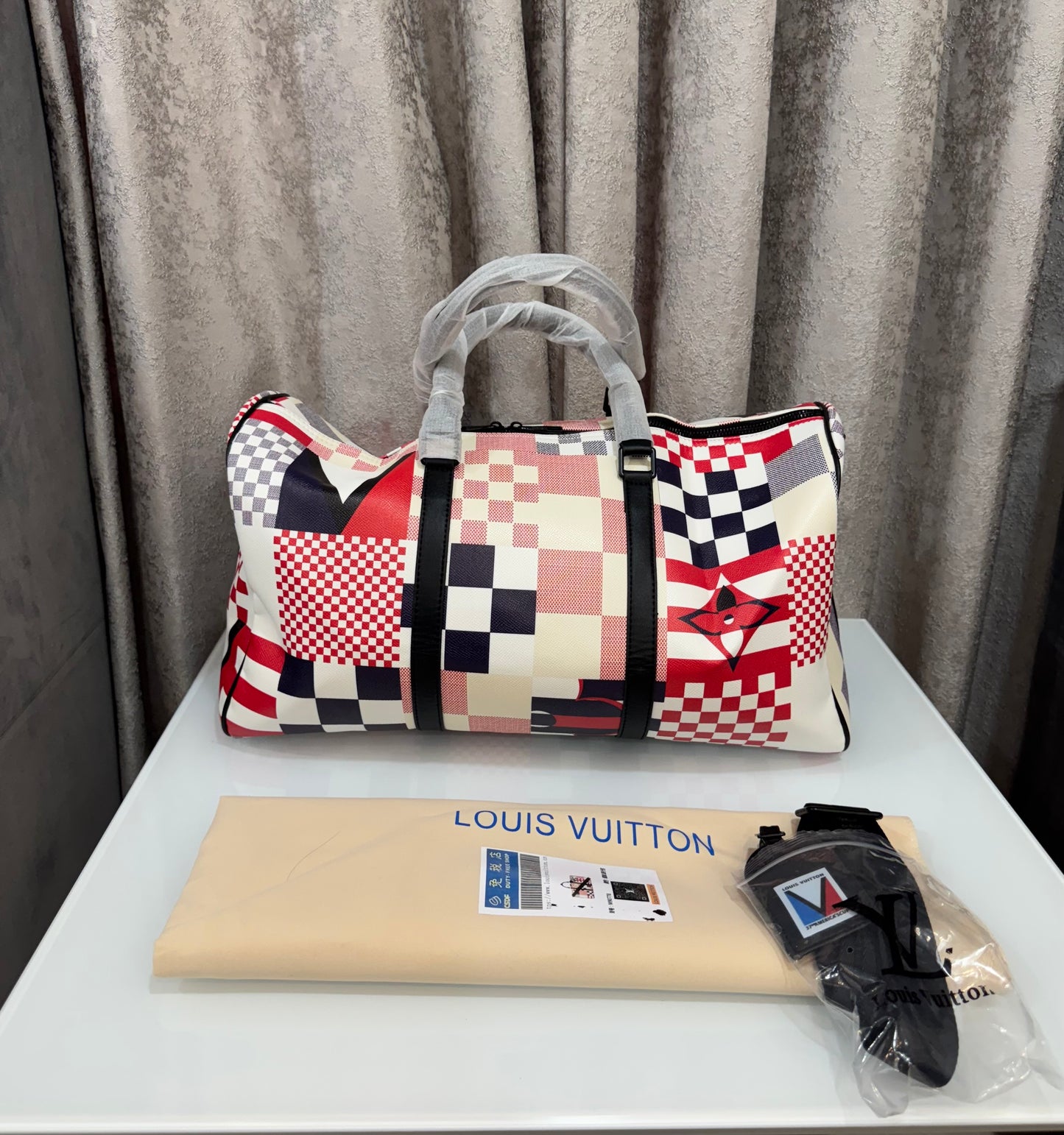 Louis Vuitton White Designer Limited Edition Luxury Duffel Bag With Dust Bag