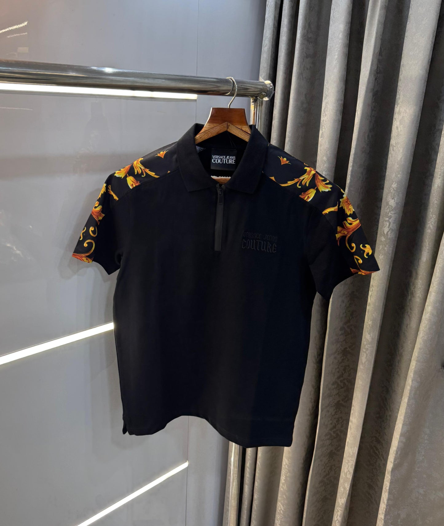 Versace Couture Black Shoulder Logo Print Imported Polo T-Shirt