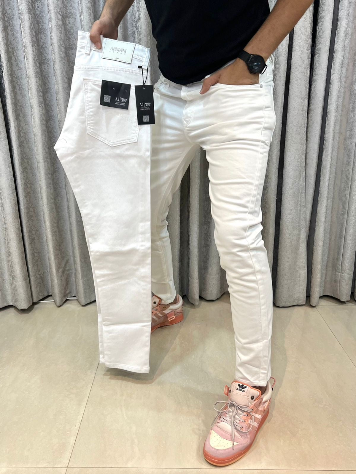Armani Exchange White Premium Classic Hyperflex Denim