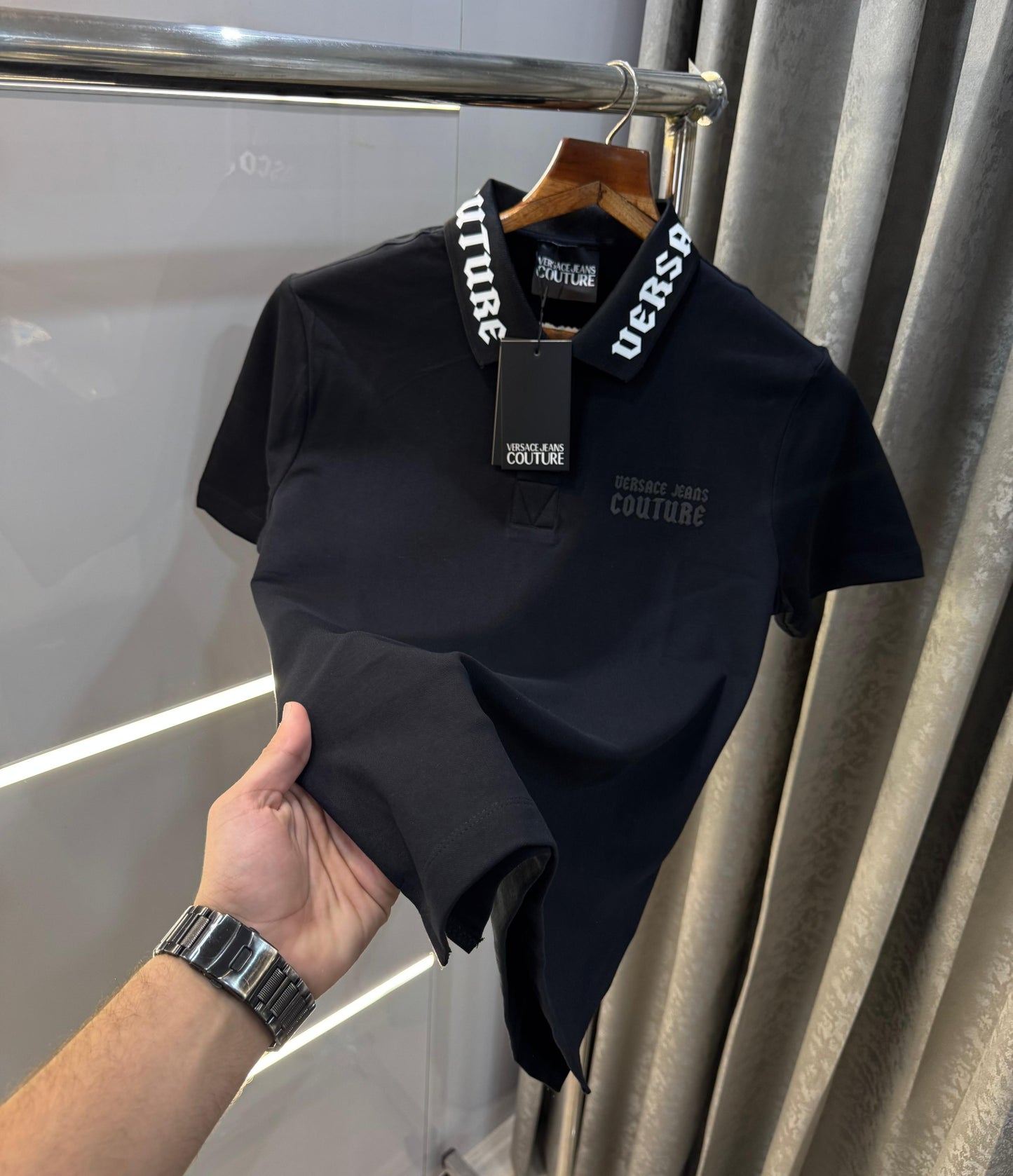 Versace Couture Black Logo Print Imported Polo T-Shirt