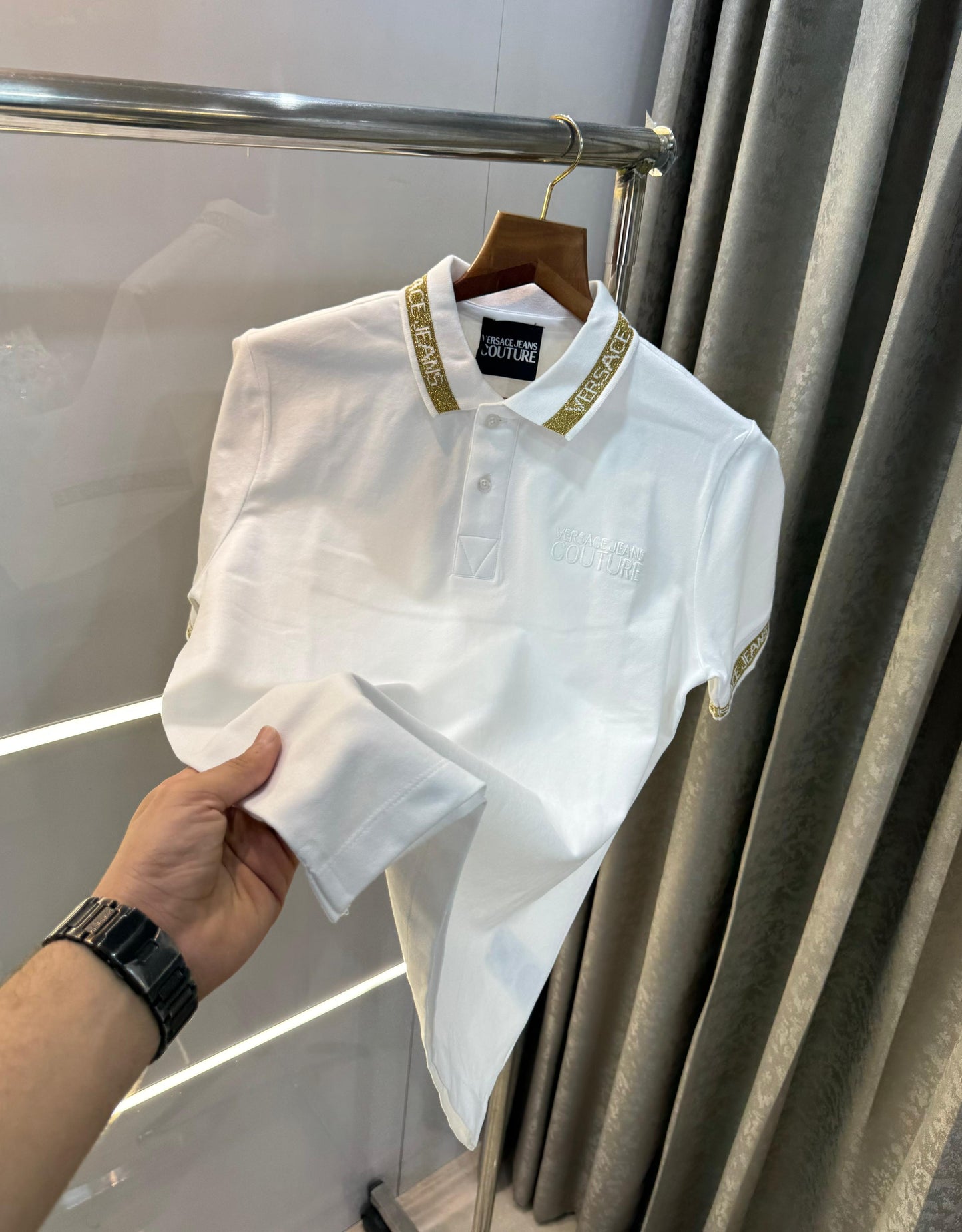 Versace Couture White Embroidery Logo Imported Polo T-Shirt