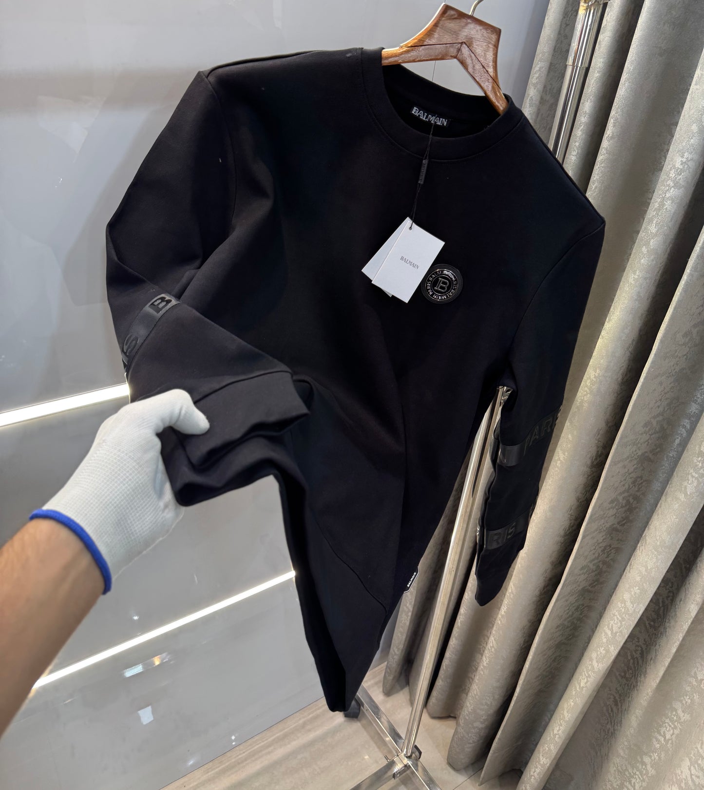 Balmain Paris Black Steel Logo Imported Premium Sweatshirt