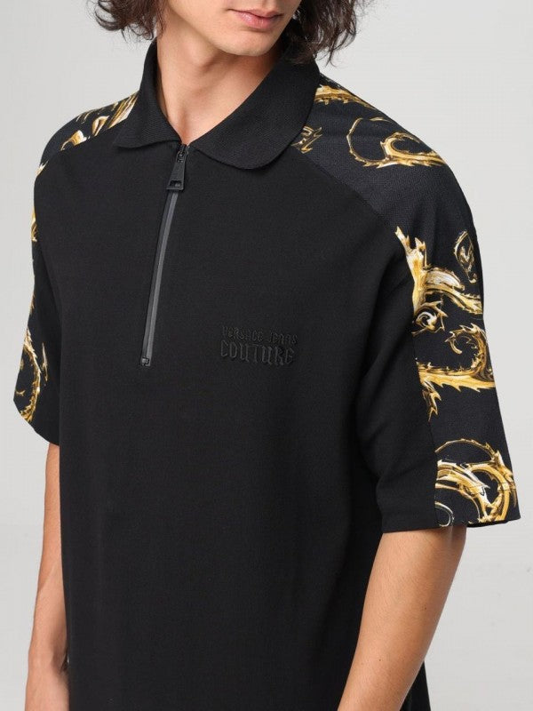 Versace Couture Black Shoulder Logo Print Imported Polo T-Shirt