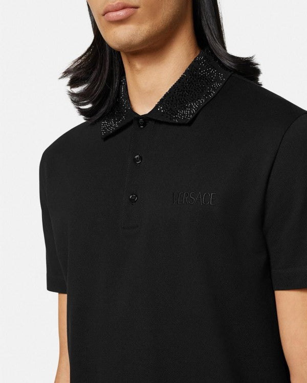 Versace Couture Black Diamond Collar Logo Imported Polo T-Shirt
