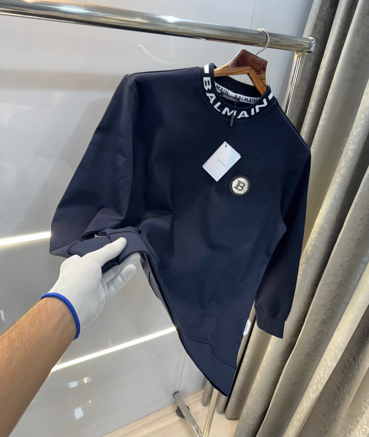 Balmain Paris Navy Blue Steel Logo Imported Premium Sweatshirt