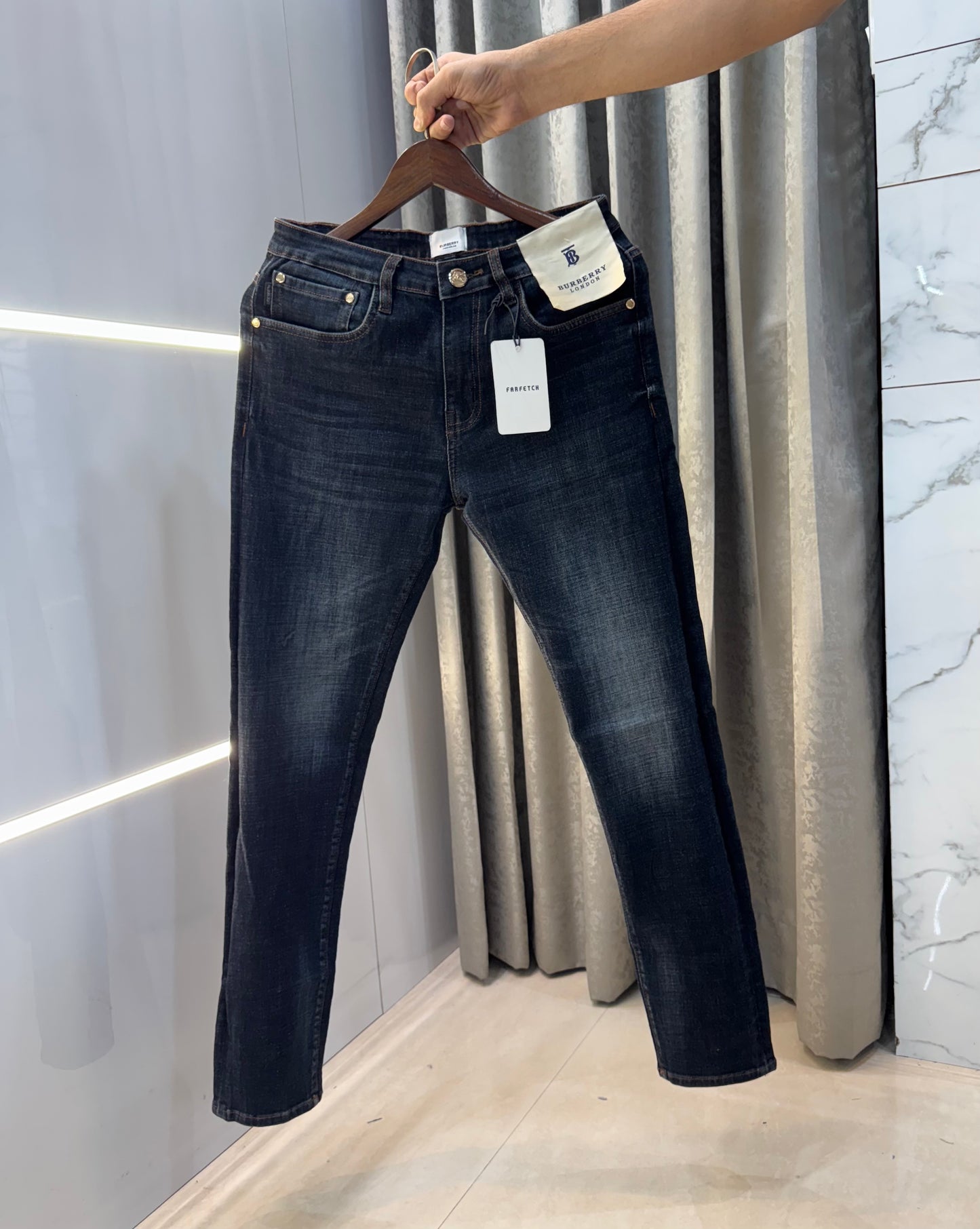 Burberry Dark Blue Pocket Embroidery Work Imported Hyperflex Denim