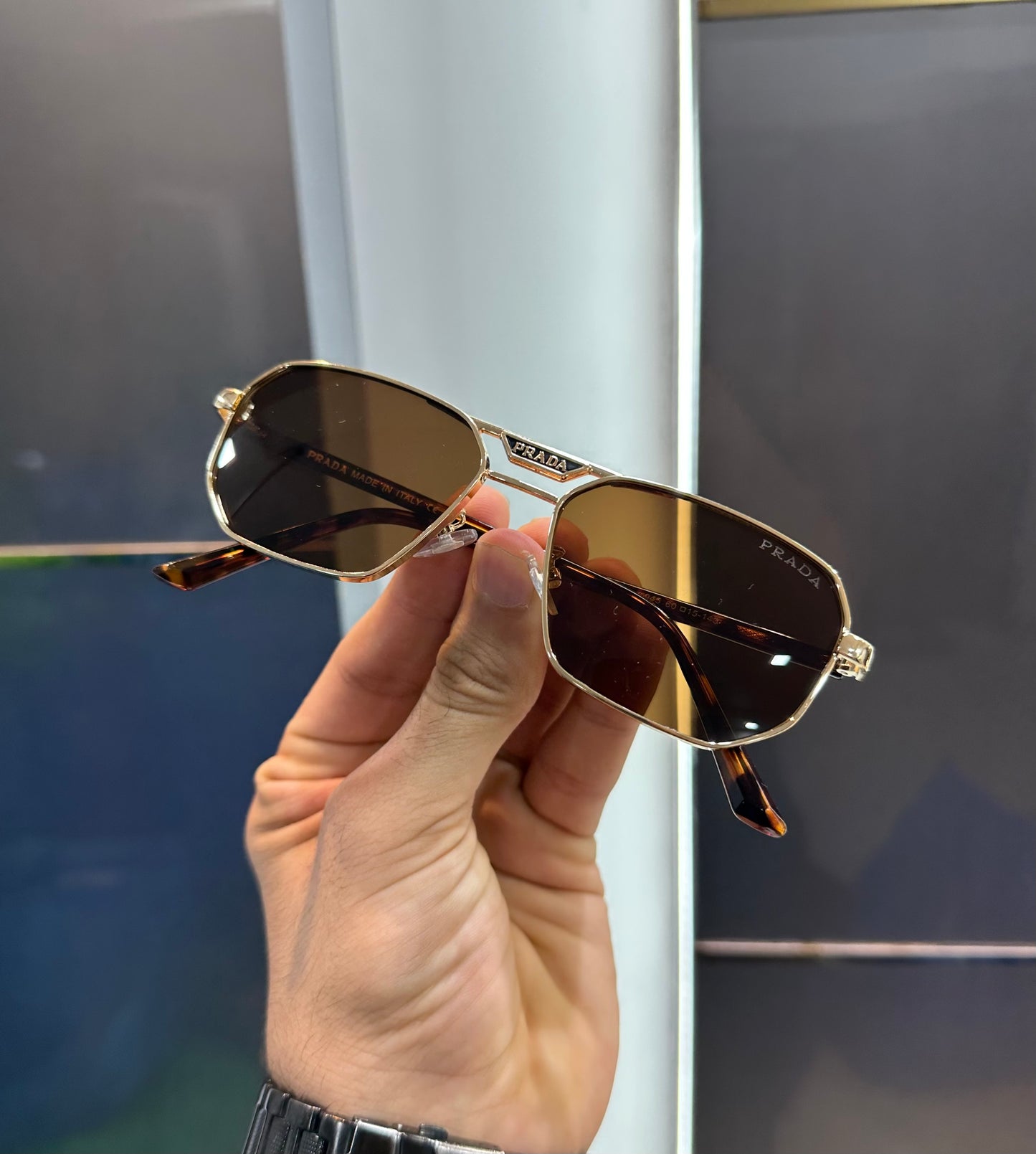 Prada Milano Brown Gold Luxury Shade With Original Box Packing