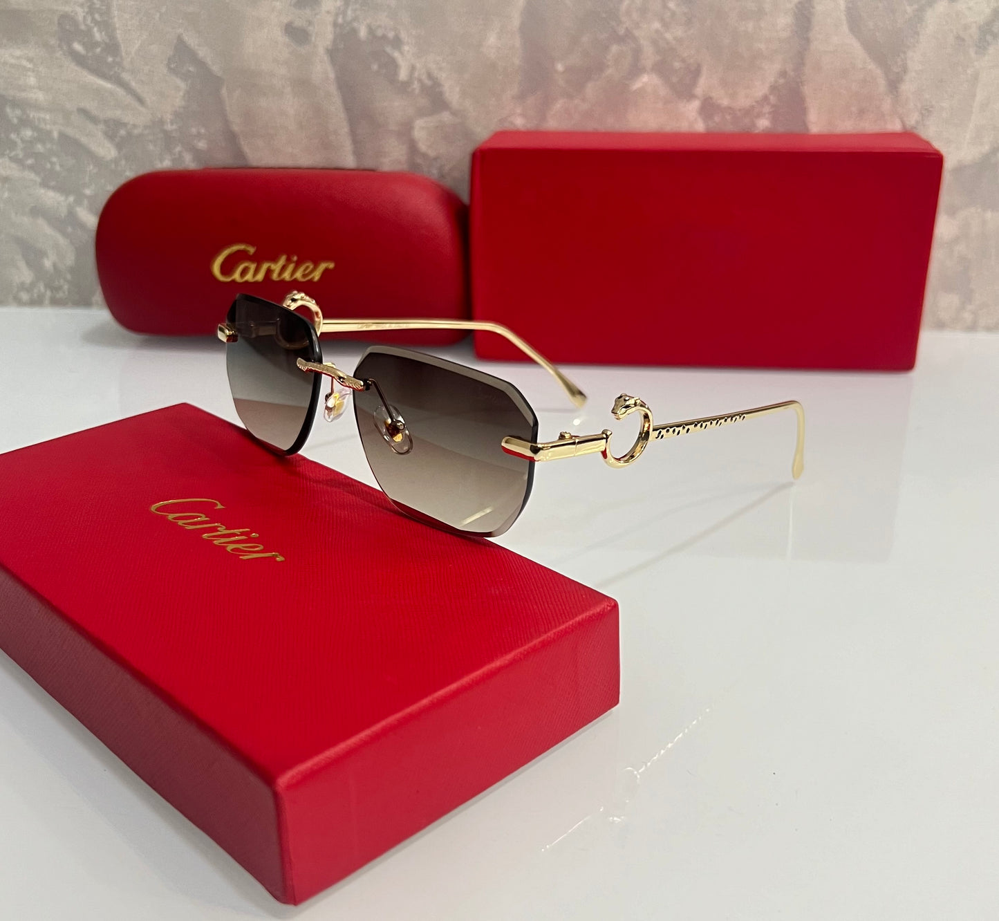 Cartier Brown Jaguar Crazy Luxury Shade With Original Box Packing