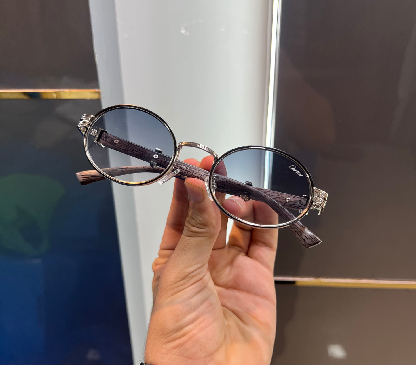 Cartier Grey Blue Round Luxury Shade With Original Box Packing
