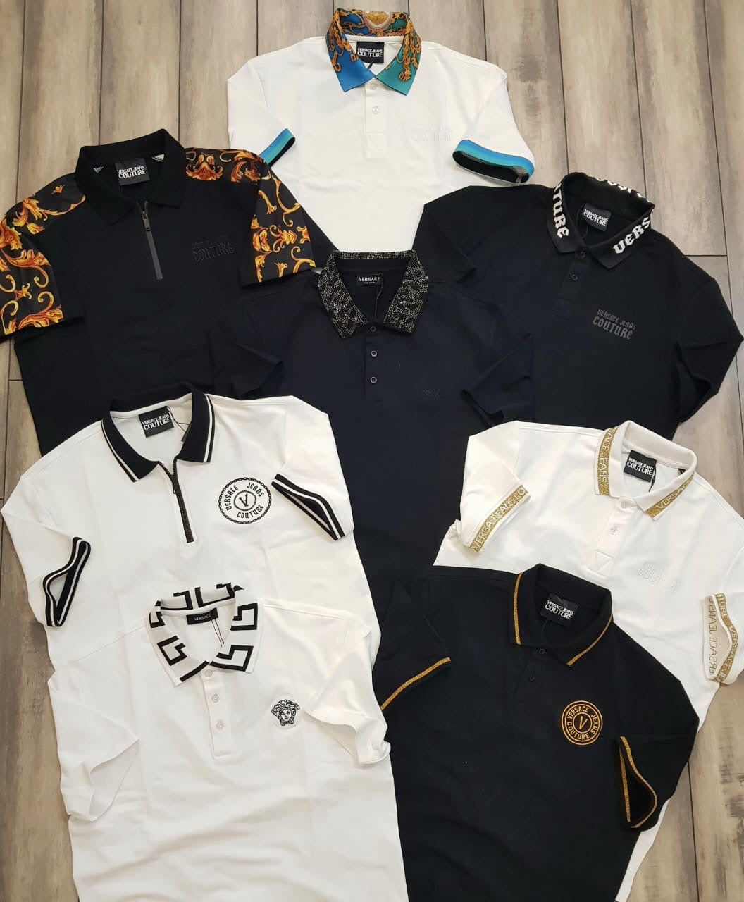Versace Couture Black Diamond Collar Logo Imported Polo T-Shirt