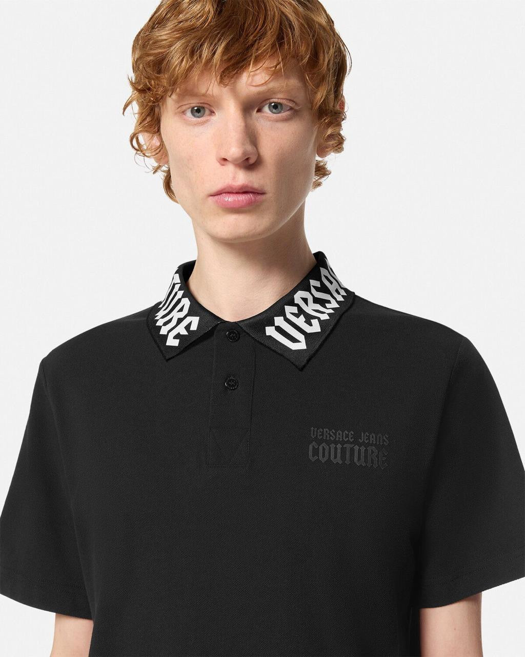 Versace Couture Black Logo Print Imported Polo T-Shirt