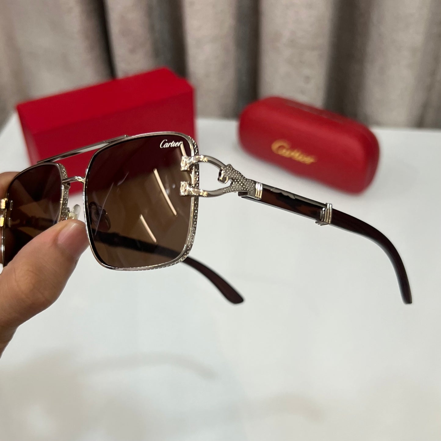 Cartier Jaguar Brown Luxury Shade With Original Packing
